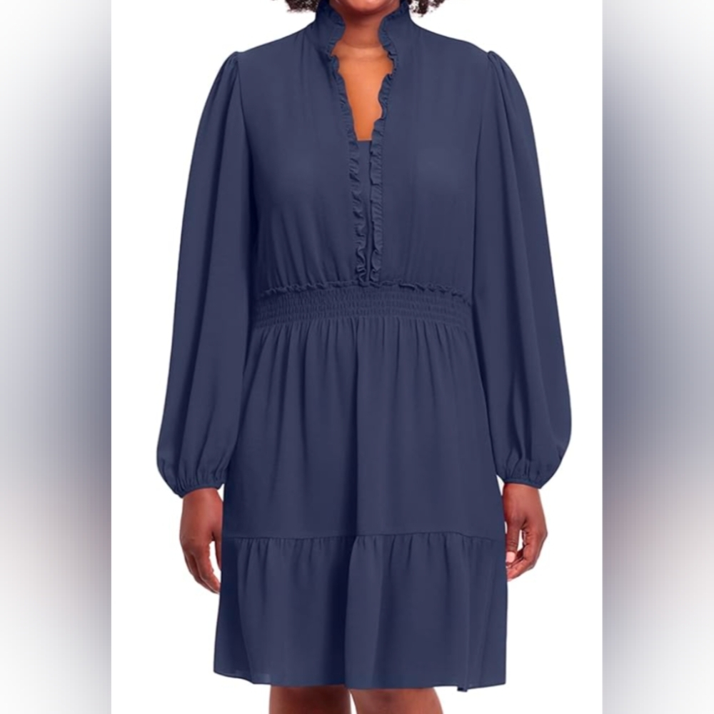 London Times Women's Stand Collar Tiered Dress
